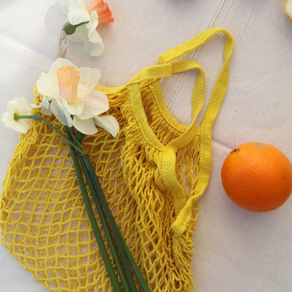 French Cotton Market Net Tote/Bag/Sunflower Yellow - Picture 4 of 7